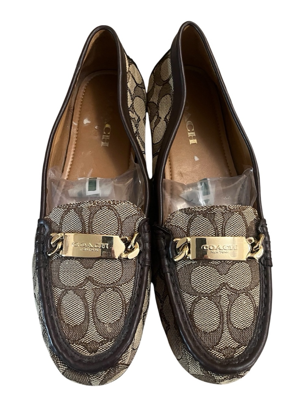 Coach Women's Brown Signature Canvas Loafers with Gold Plaque